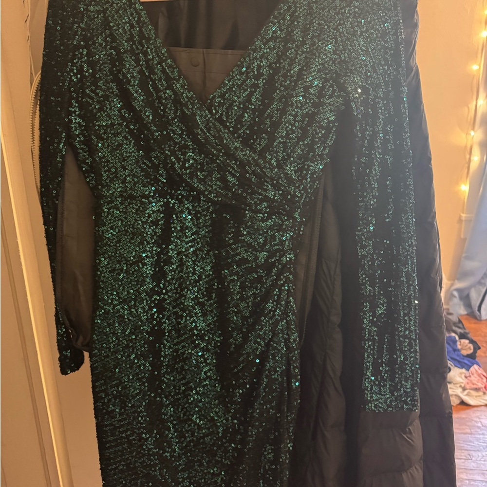 Hello Molly Green Sequin Ruched Wrap Dress